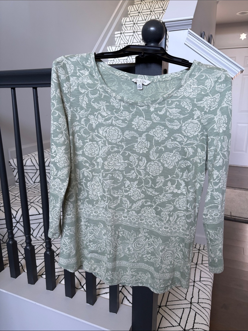 Lucky Brand Sage Green Floral Long Sleeve Scoop Neck Top